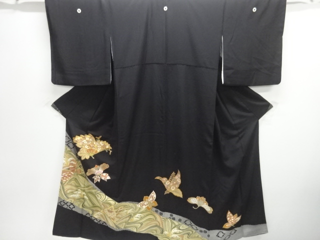 JAPANESE KIMONO / TOMESODE / EMBROIDERY / KIKU & PLANTS